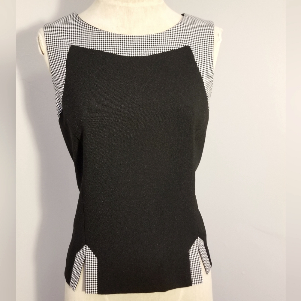 CHECKERED SLEEVELESS TOP VTG 90S CLUELESS JODI MICHAELS BLACK & WHITE PLAID Y2K